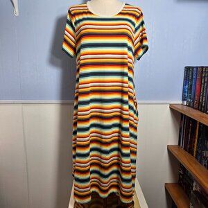 Lularoe Medium Colorful Striped Shortsleeve Summer Casual Shirt Dress